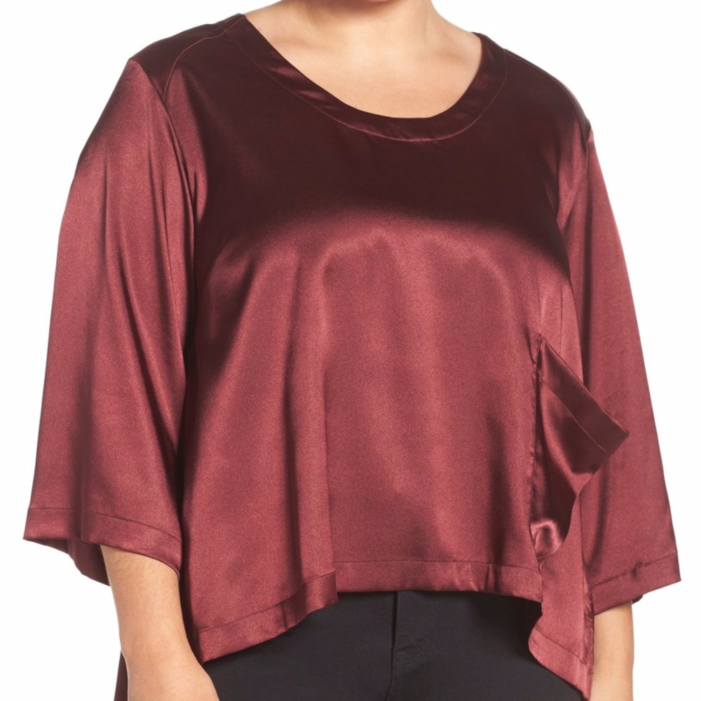Melissa McCarthy Seven7 Satin Burgundy Boxy Blouse